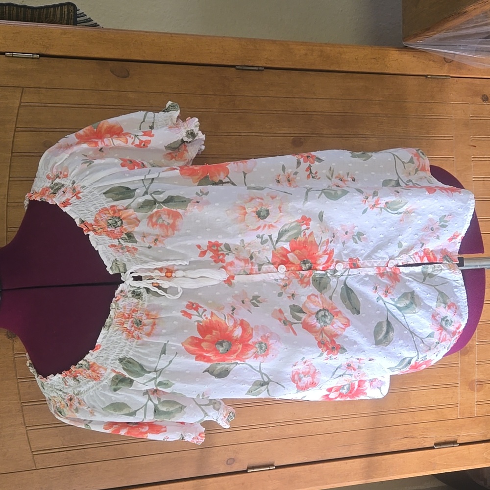 079 Erika Floral Orange and White Blouse